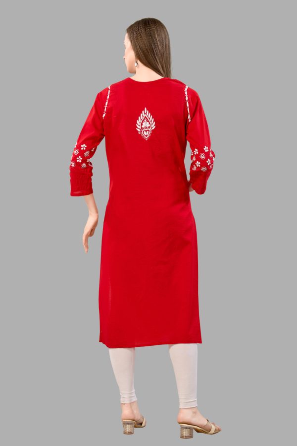 Women’s Lakhnavi Chikankari Kurti | Ethnic Embroidered Cotton Kurti for Women | Stylish Casual & Festive Wear Kurti - Image 4