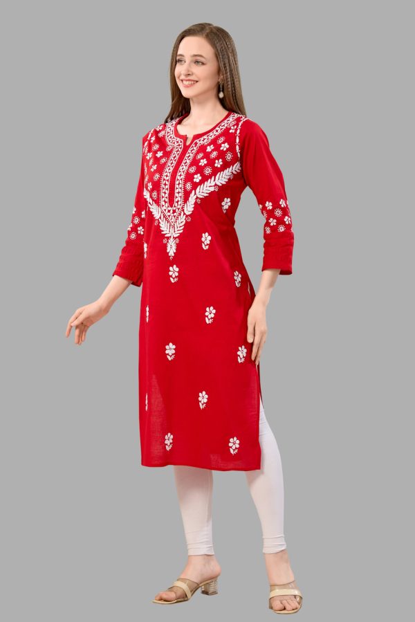 Women’s Lakhnavi Chikankari Kurti | Ethnic Embroidered Cotton Kurti for Women | Stylish Casual & Festive Wear Kurti - Image 5