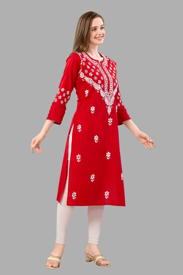 Women’s Lakhnavi Chikankari Kurti | Ethnic Embroidered Cotton Kurti for Women | Stylish Casual & Festive Wear Kurti - Image 3