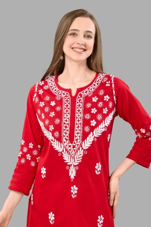 Women’s Lakhnavi Chikankari Kurti | Ethnic Embroidered Cotton Kurti for Women | Stylish Casual & Festive Wear Kurti