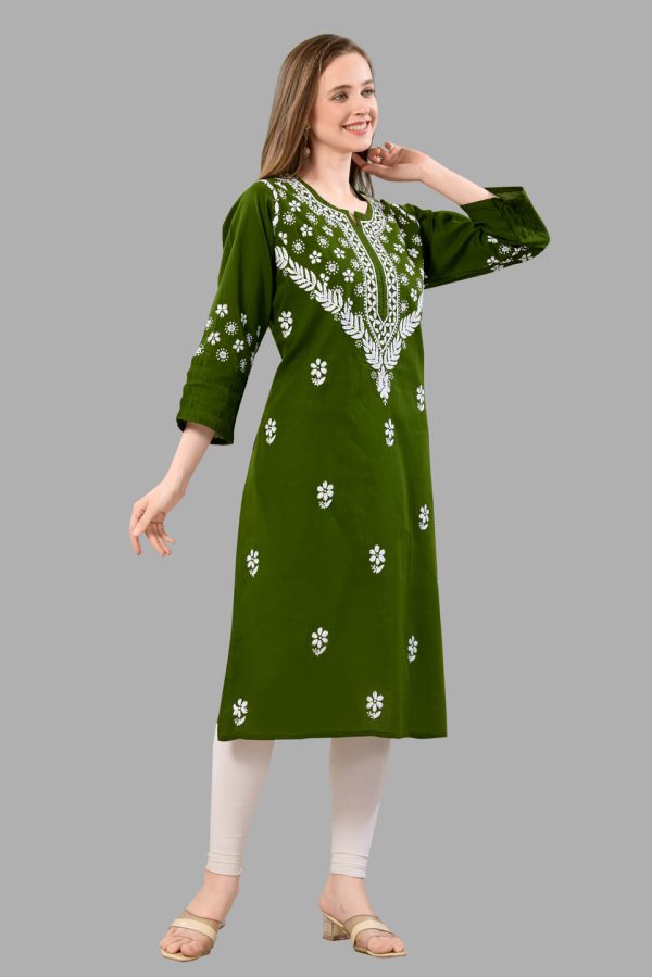 Women’s Lakhnavi Chikankari Kurti | Ethnic Embroidered Cotton Kurti for Women | Stylish Casual & Festive Wear Kurti - Image 4