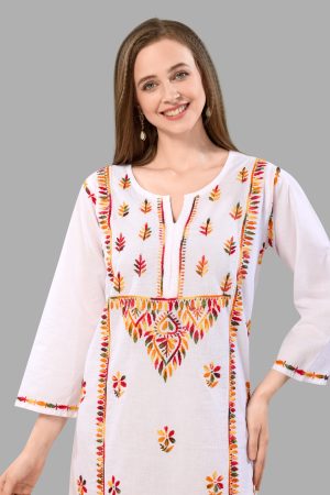 Women's Lakhnavi Chikankari Kurti | Ethnic Embroidered Cotton Kurti for Women | Stylish Casual & Festive Wear Kurti