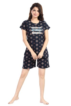 Women's Cotton Printed Top and Shorts | Summer Night Suit Set of Top and Shorts | Comfortable Nightwear