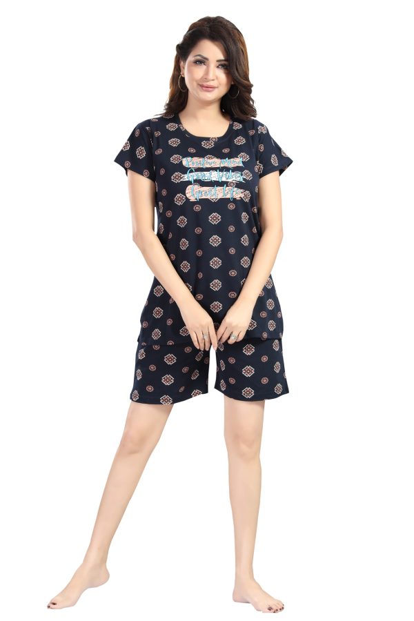 Women's Cotton Printed Top and Shorts | Summer Night Suit Set of Top and Shorts | Comfortable Nightwear