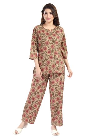 Women's Printed Cotton Co-Ord Set | Floral Print Kurta with Straight Pant | Stylish Night Wear Suit Co-Ord Set for Women & Girls