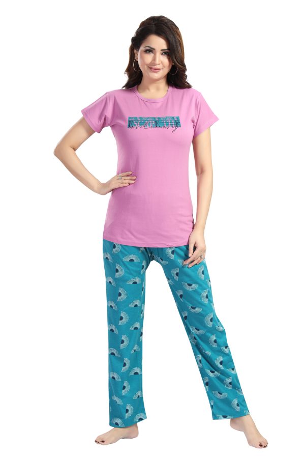 Women's Cotton Printed Nightwear Set – Soft T-Shirt & Graphic Pajama Combo | Comfy Lounge & Sleepwear Set - Image 3