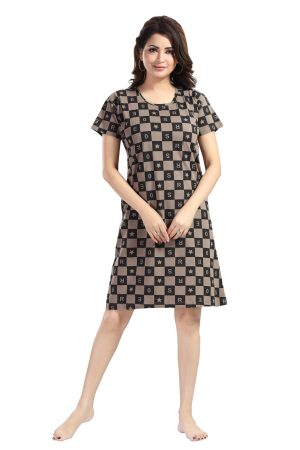 Women's Printed Casual Relaxed Cotton Knee Length Regular Fit Nighty | Cotton Short Nighty for Girls & Ladies