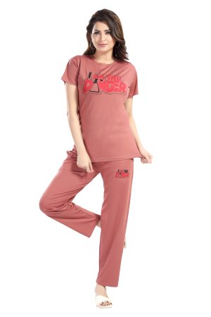 Women's Cotton Printed Nightwear Set – Soft T-Shirt & Graphic Pajama Combo | Comfy Lounge & Sleepwear Set